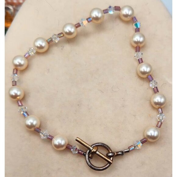 Faux Pearl & Crystal Accent Toggle Clasp Bracelet - Picture 1 of 1